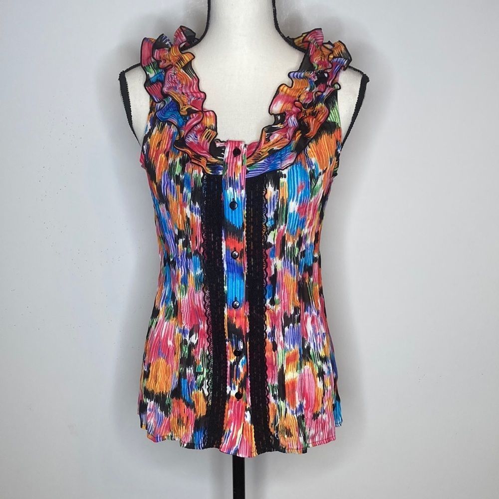 NY Collection Top Blouse Ruffed Collared Sleeveless Top